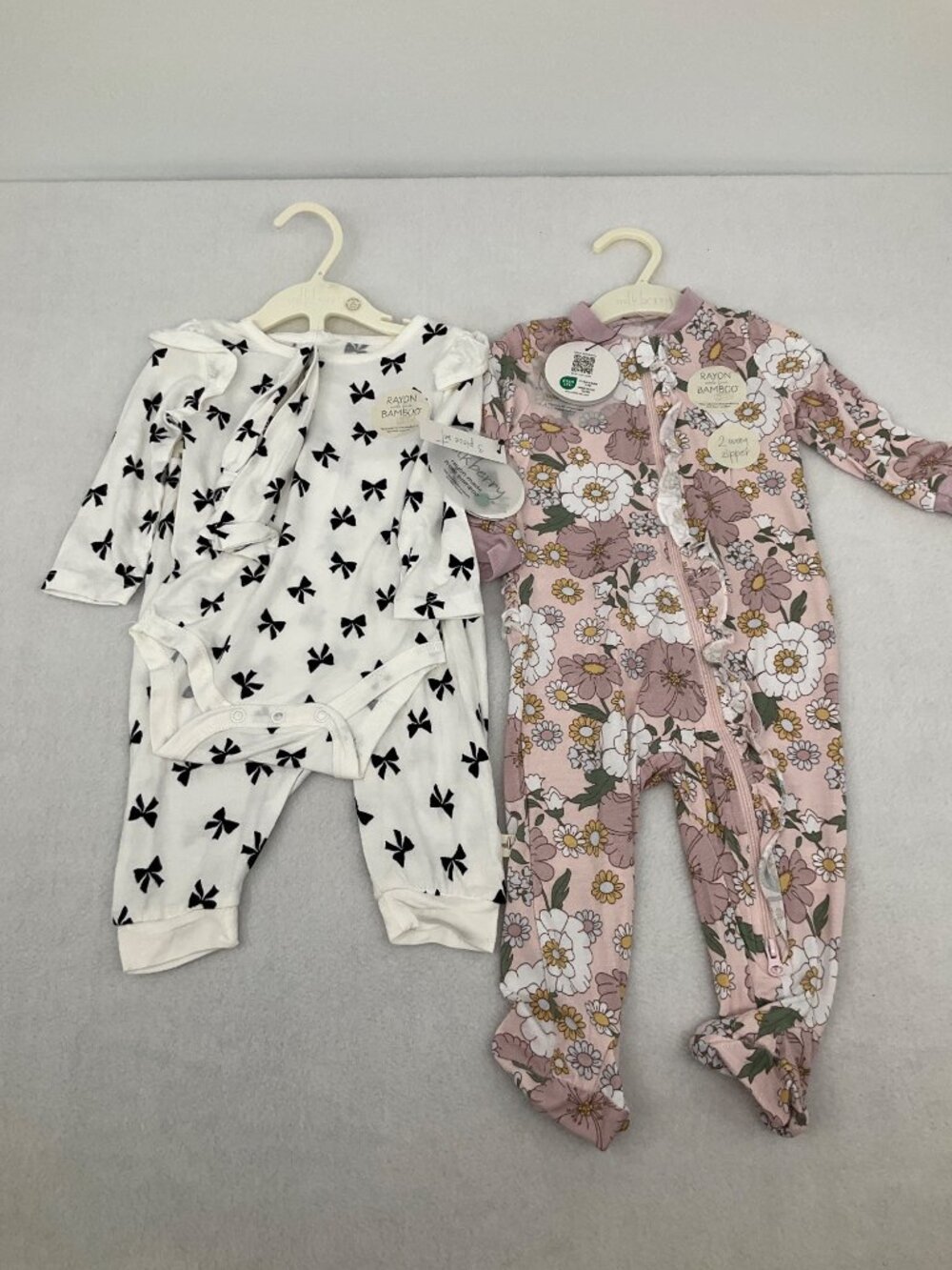 Milkberry Baby Pajamas & Romper Set 3-Piece Rayon Bamboo Girls 3-6 mo